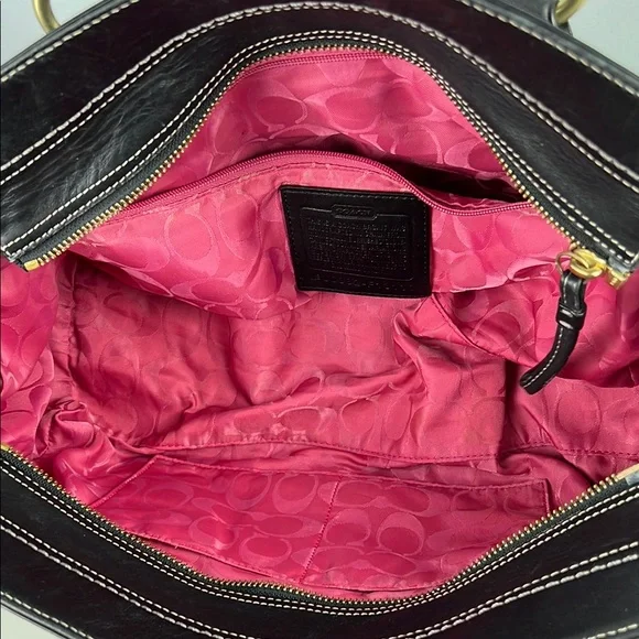 RARE Coach Legacy Collection Black Hot Pink Leather Brass Satchel Shoulder Bag - Picture 11 of 16